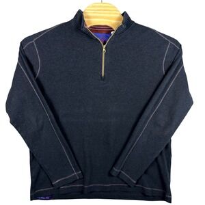 Robert Graham Mens 2XL Black Quarter Zip Pullover Classic Fit Sweater Heringbone